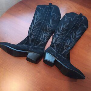 Women's Faux Suede Western Point Toe Knee Boots